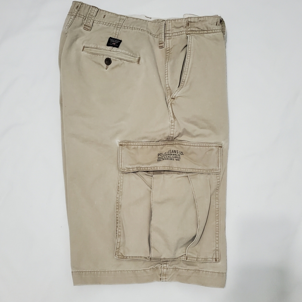 POLO Ralph Lauren Jeans Co Y2K Baggy Cargo Shorts Tan Cotton 38 Waist
